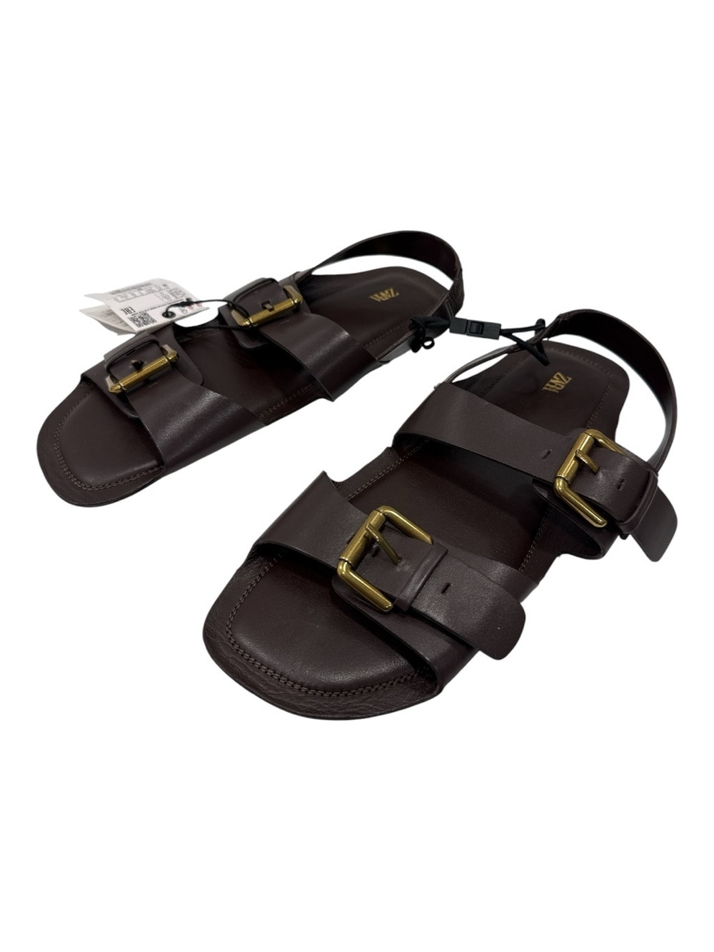 Zara LEATHER DOUBLE STRAP BAREFOOT SANDALS size 38 US 7.5 - Picture 6 of 9